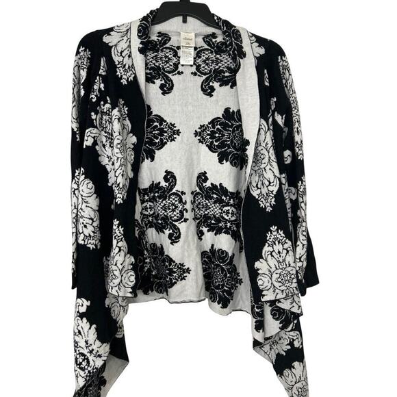 SOMA Black & White Jacquard Print Reversible Asymmetrical Cotton Sweater L/XL - Picture 1 of 9
